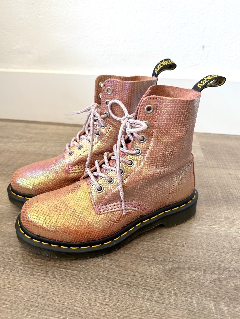 Dr. Martens 1460 Pascal Size 6 Pink Iridescent Leather Lace Up Boots
